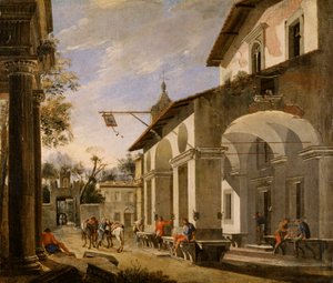 古典的な遺跡があるインの中庭 作： Viviano Codazzi